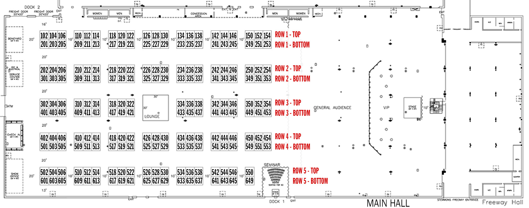 Main Floor Layout use to order booths - rows labeled